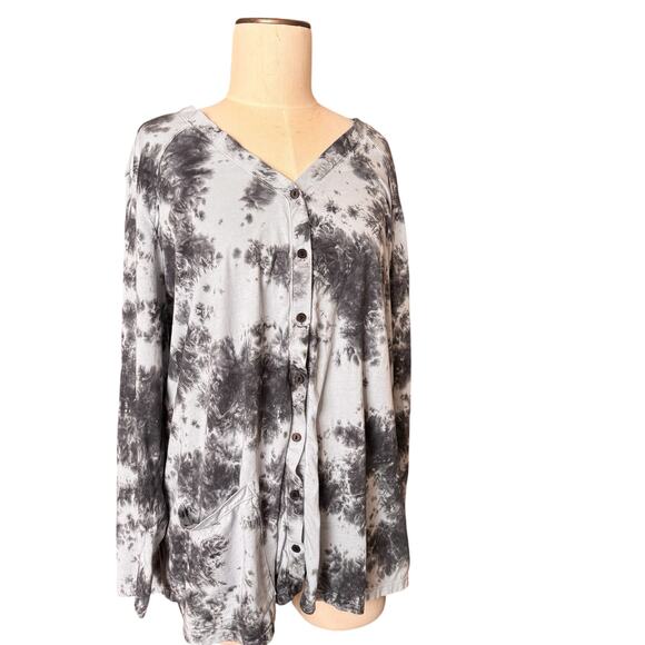 LOGO by Lori Goldstein Women’s Tie Dyed Print Blue Gray T-Shirt Cardigan Top 2X - Picture 3 of 13